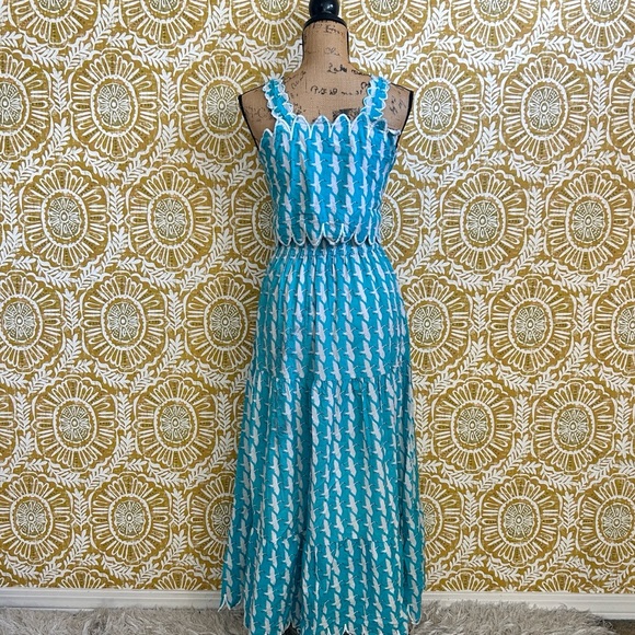 Victoria Dunn Lupine Scalloped Cotton Crane Print Top Skirt Set Sz XS RARE - Picture 11 of 15